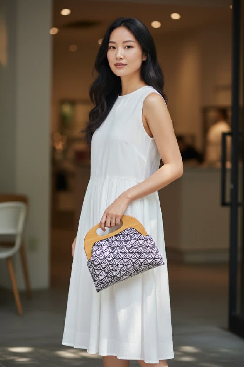 Wooden Clutch Bag - Seigaiha