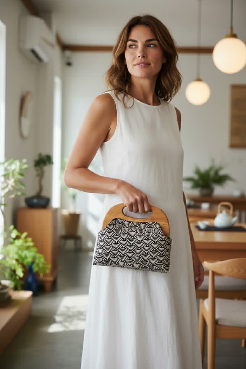 Wooden Clutch Bag - Seigaiha
