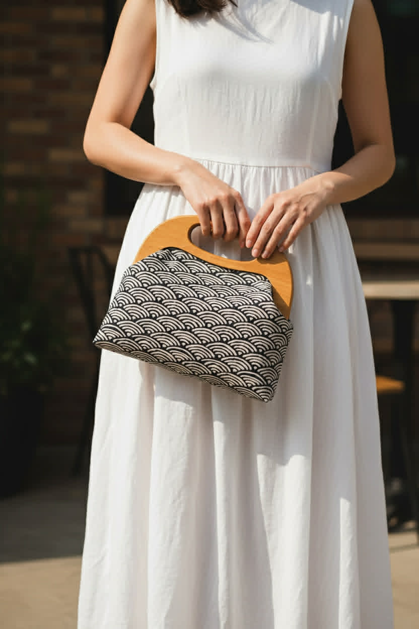 Wooden Clutch Bag - Seigaiha