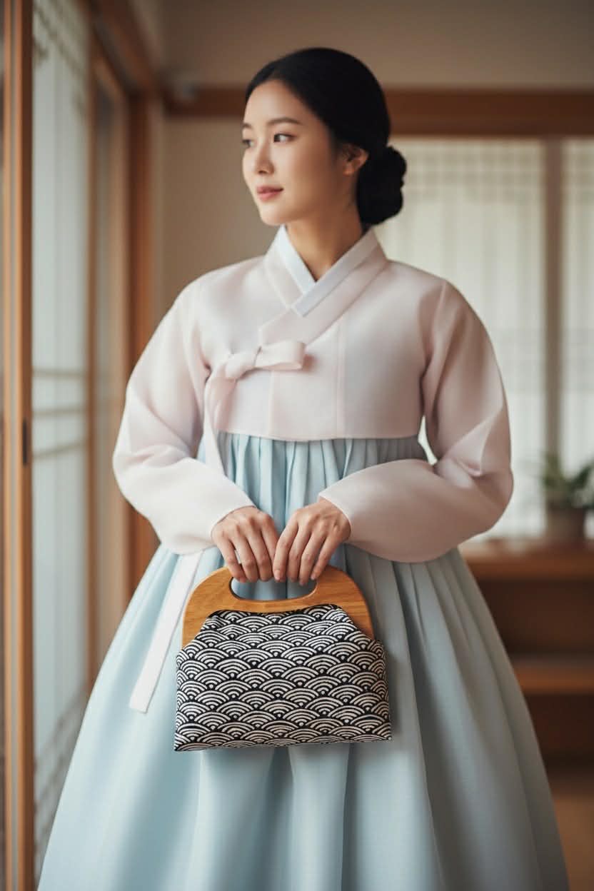 Wooden Clutch Bag - Seigaiha