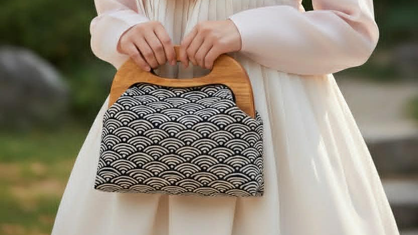 Wooden Clutch Bag - Seigaiha