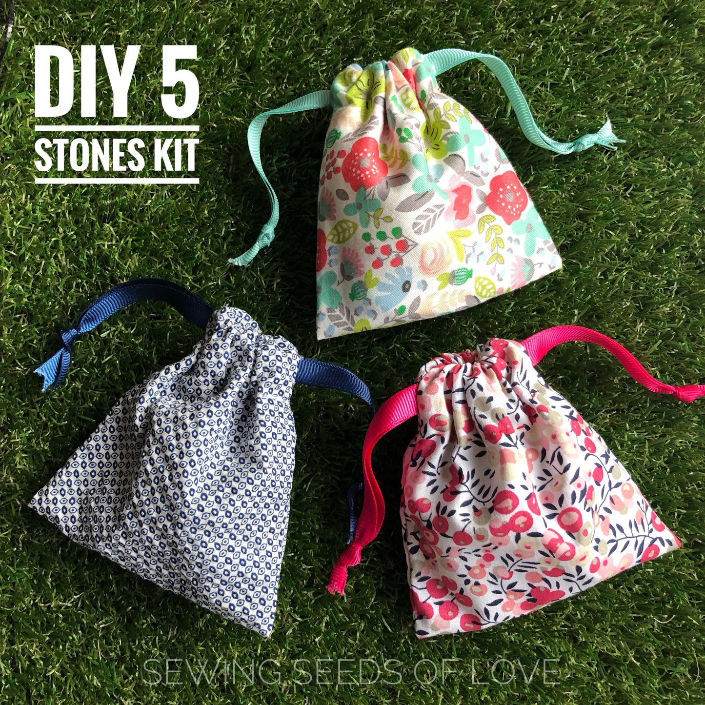 DIY 5 Stones Sewing Kit - Blue Spots