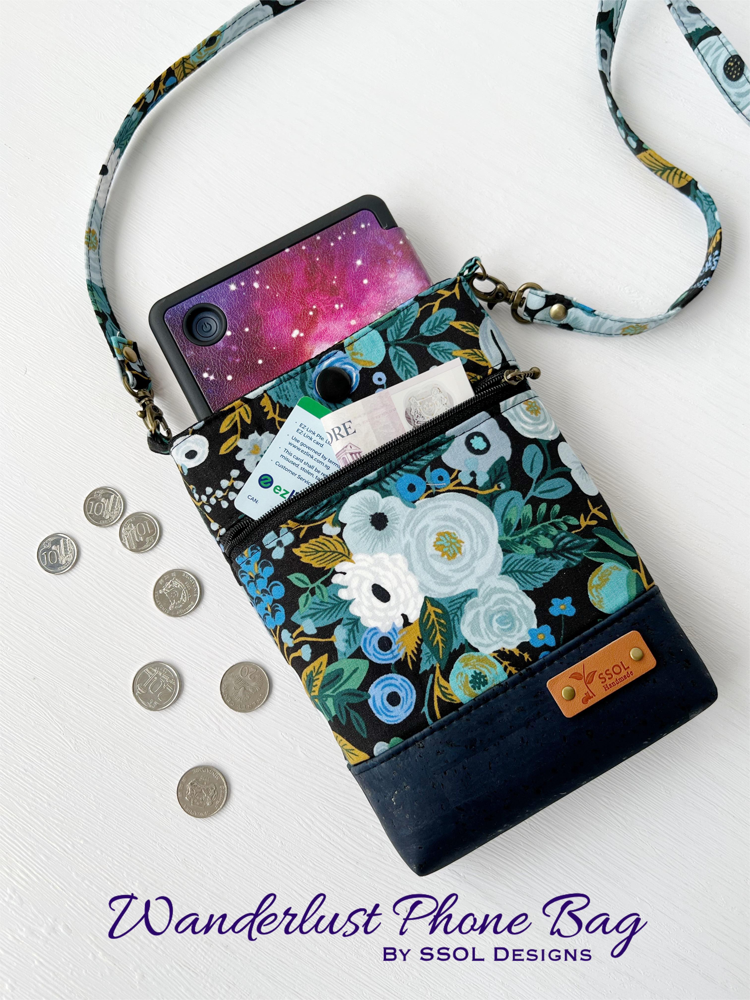 Cell phone pouch - mobile phone bag in teal and brown mosaic fabric –  Tracey Lipman